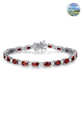Sterling Silver Birthstone Tennis Bracelet for Women 7 Inch Oval CZ Fine